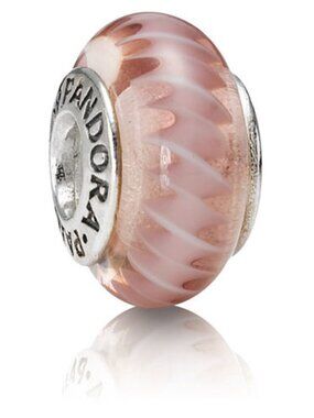 PANDORA Pink Zig Zag Charm Authentic Sterling Silver Murano Glass